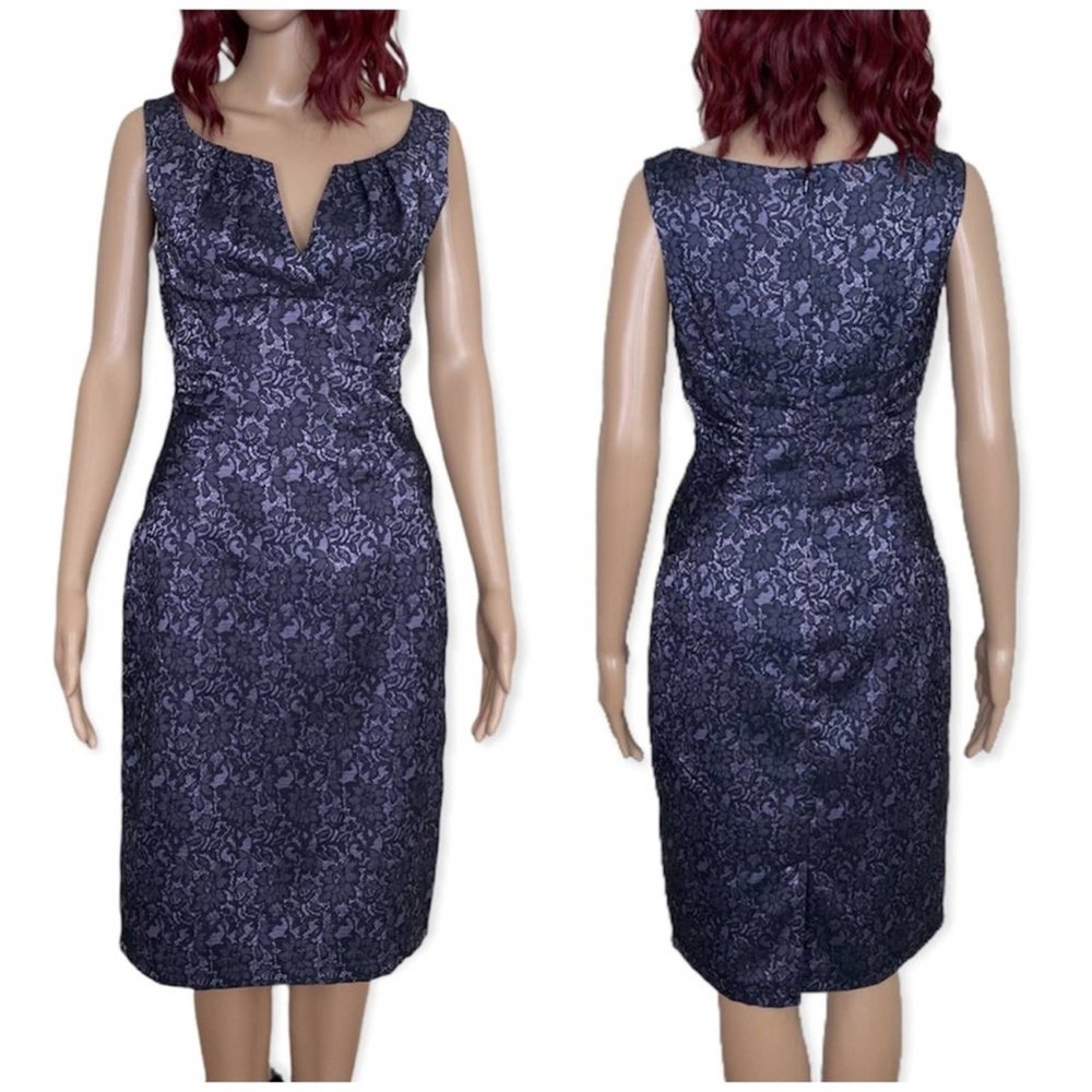 Adrianna Papell Womens Lace Overlay Sheath Dress size 4 Purple Black Knee Length